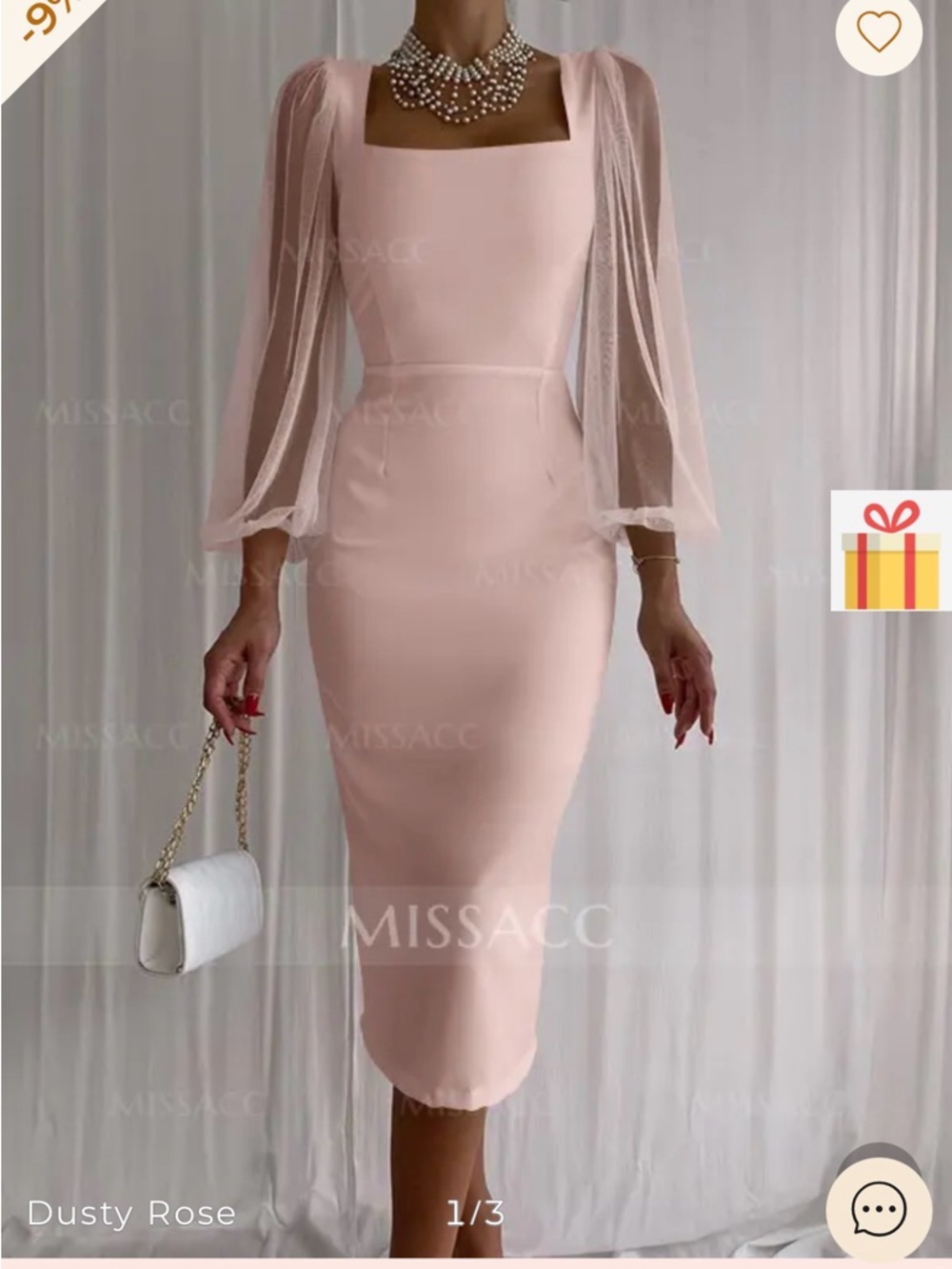 Elegant Dusty Rose Midi Dress with Sheer Bishop Sleeves